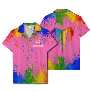rainbow paint splatter abstract art hawaiian shirt with customizable name