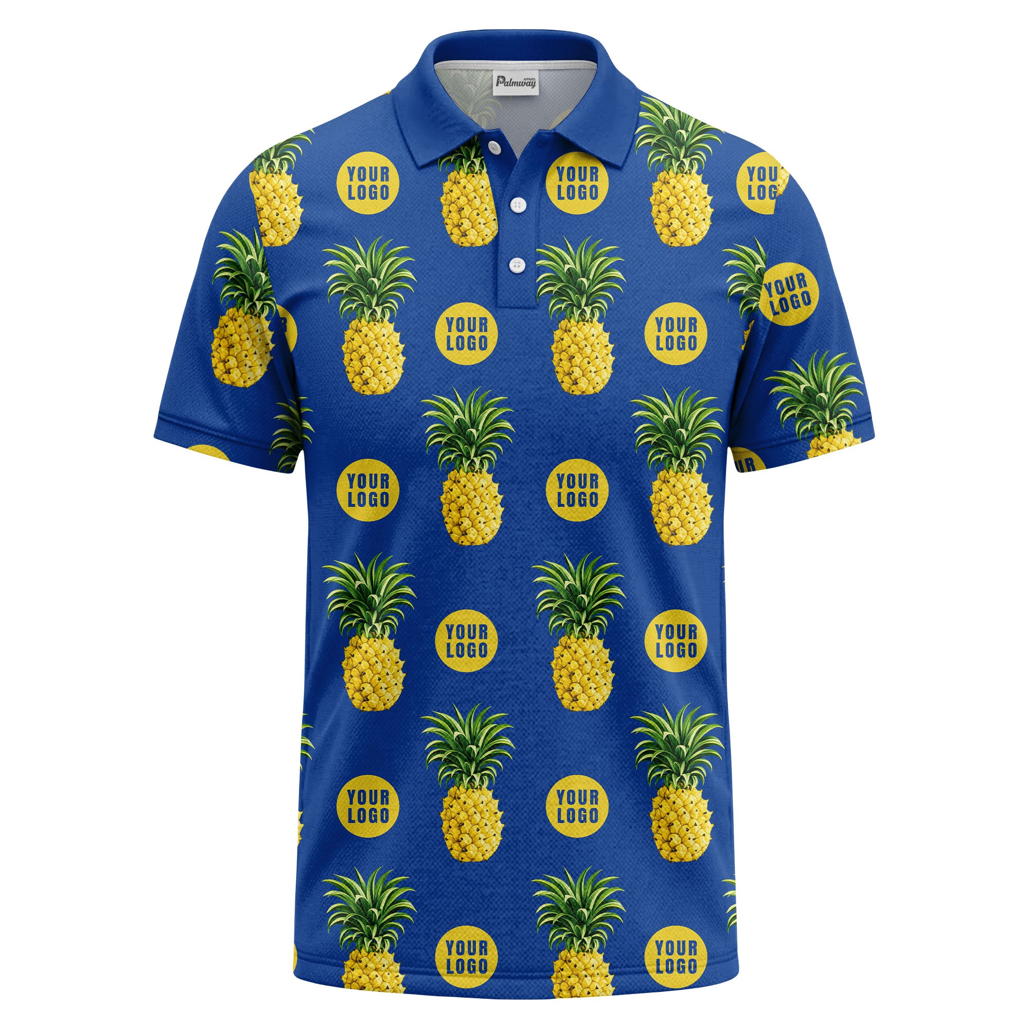 realistic pineapple repeat & custom logo black polo shirt