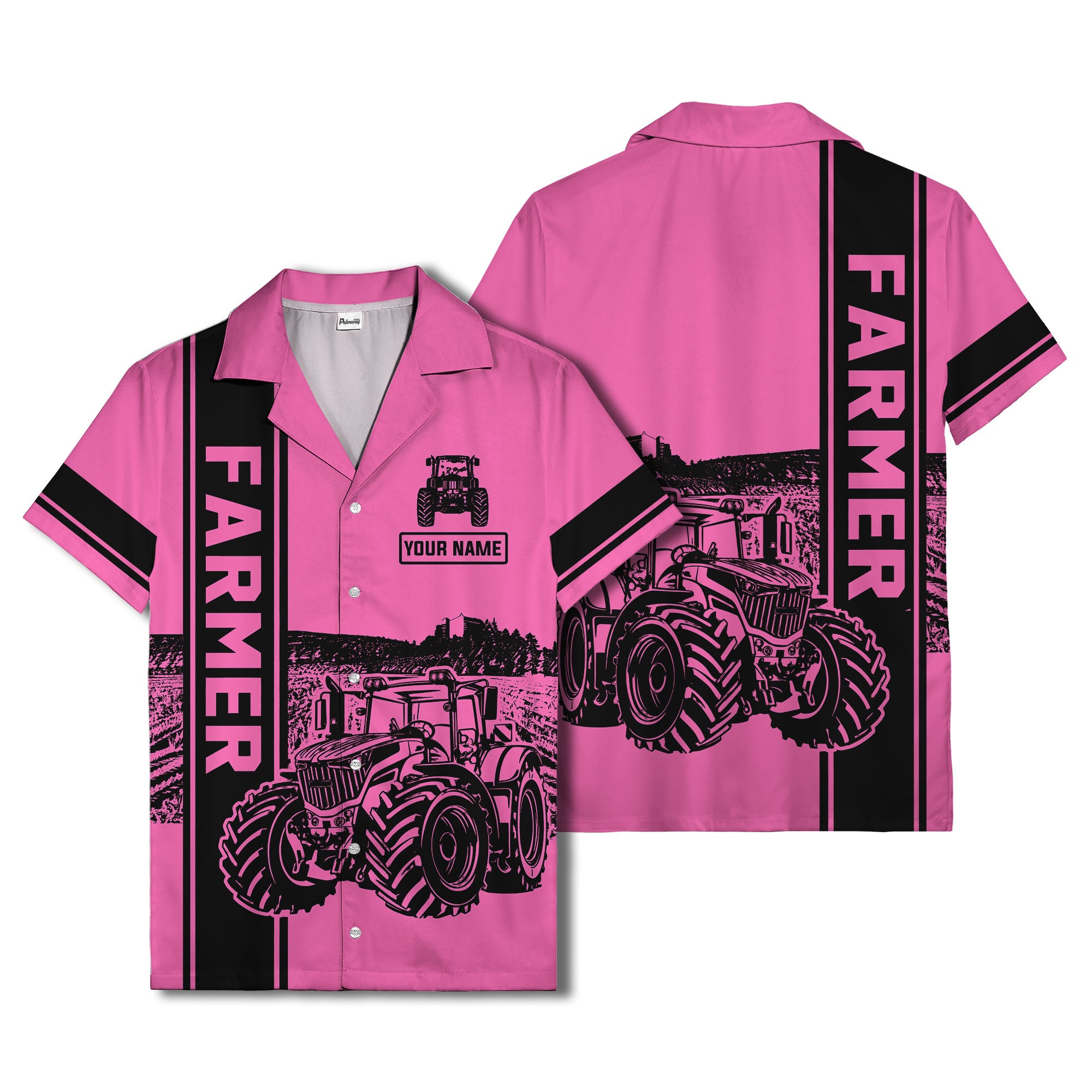 realistic tractor farm landscape farmer hawaiian shirt