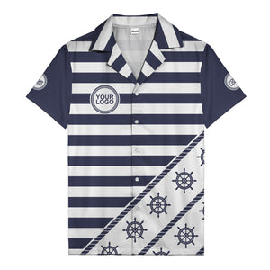 ship wheel and rope striped nautical maritime hawaiian shirt