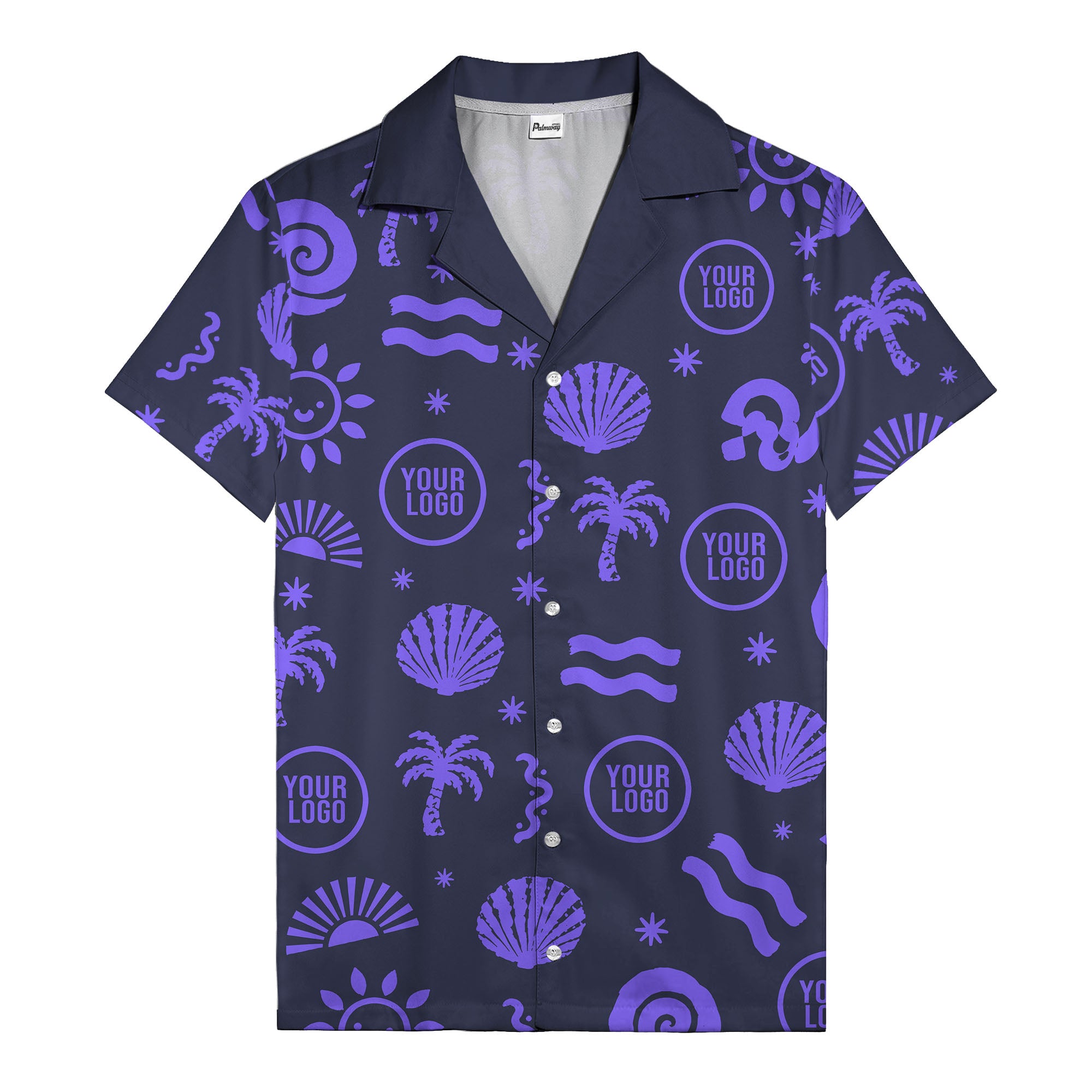 silver palm trees seashells sun waves vintage cartoon hawaiian shirt