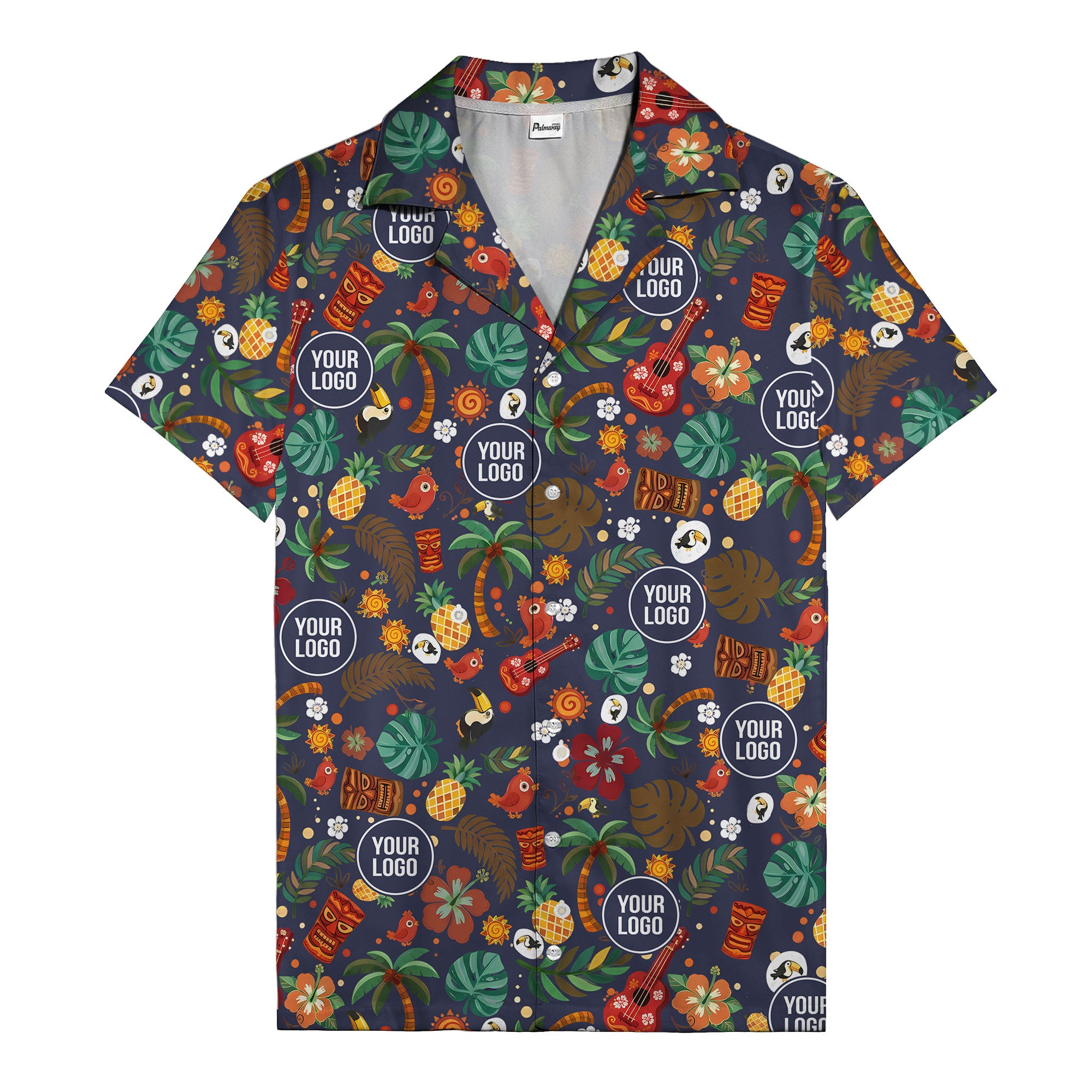 tiki masks & pineapples watercolor hawaiian shirt with toucans & ukuleles