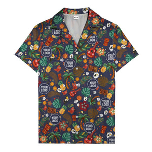tiki masks & pineapples watercolor hawaiian shirt with toucans & ukuleles