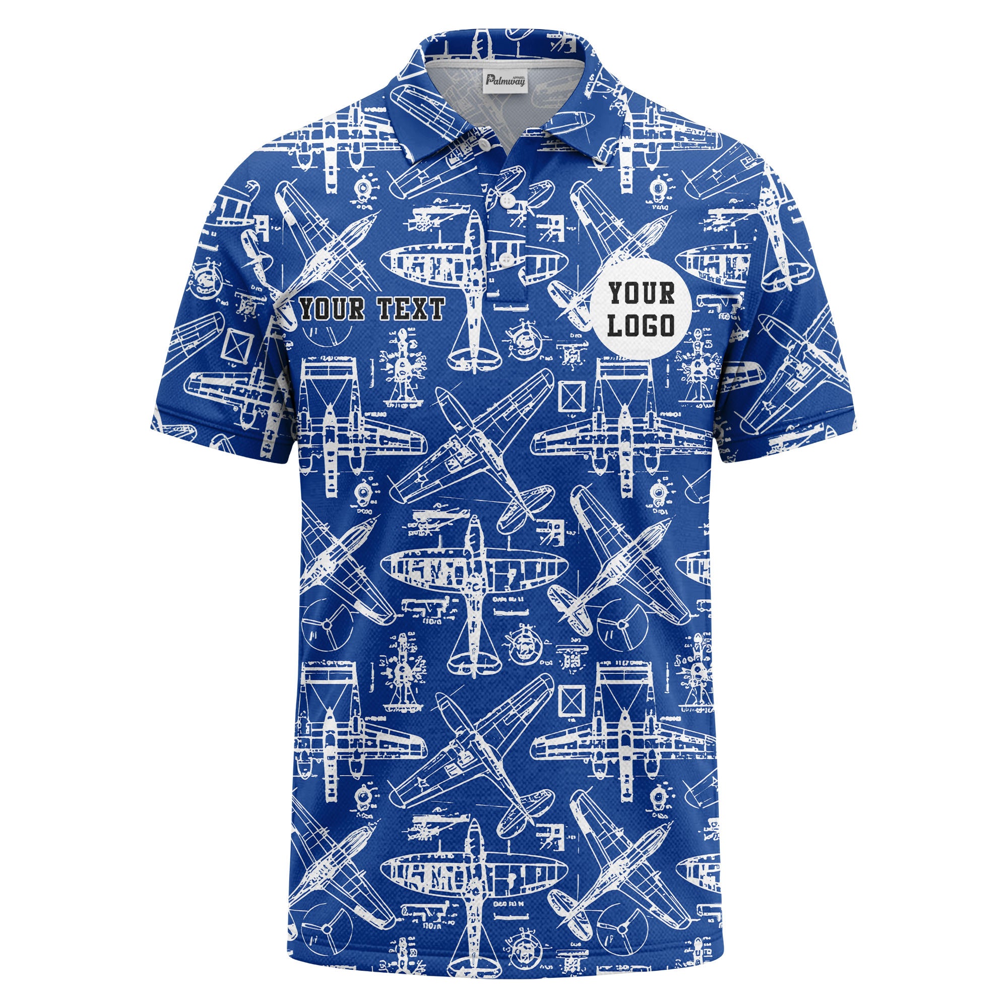 vintage airplane blueprint sketches propeller wings polo shirt for men