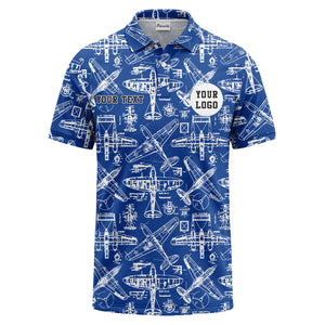 vintage airplane blueprint sketches propeller wings polo shirt for men