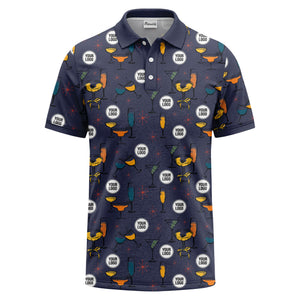 vintage illustrated martini & champagne glasses repeat polo shirt for men