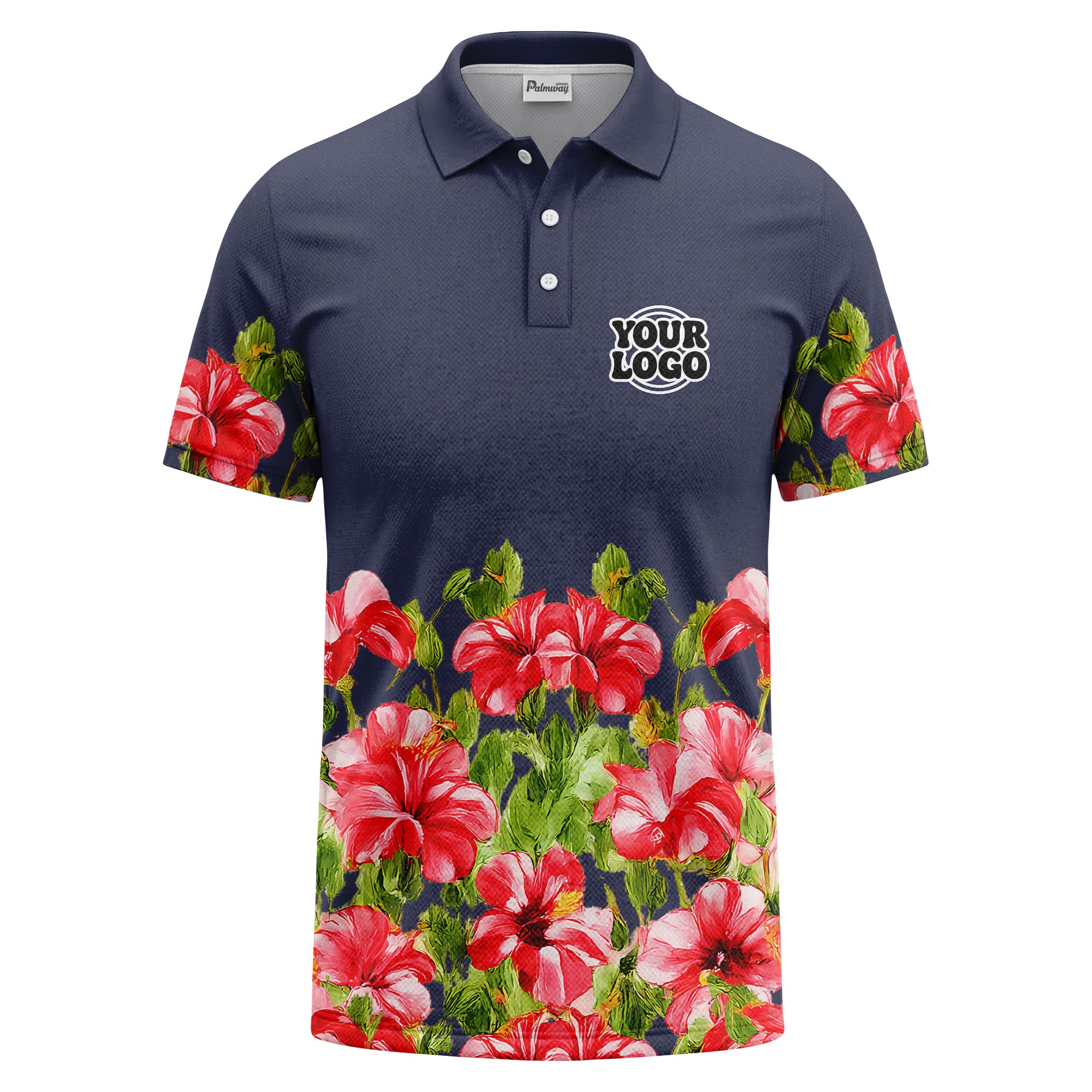 watercolor hibiscus & emerald leaf tropical polo shirt for men