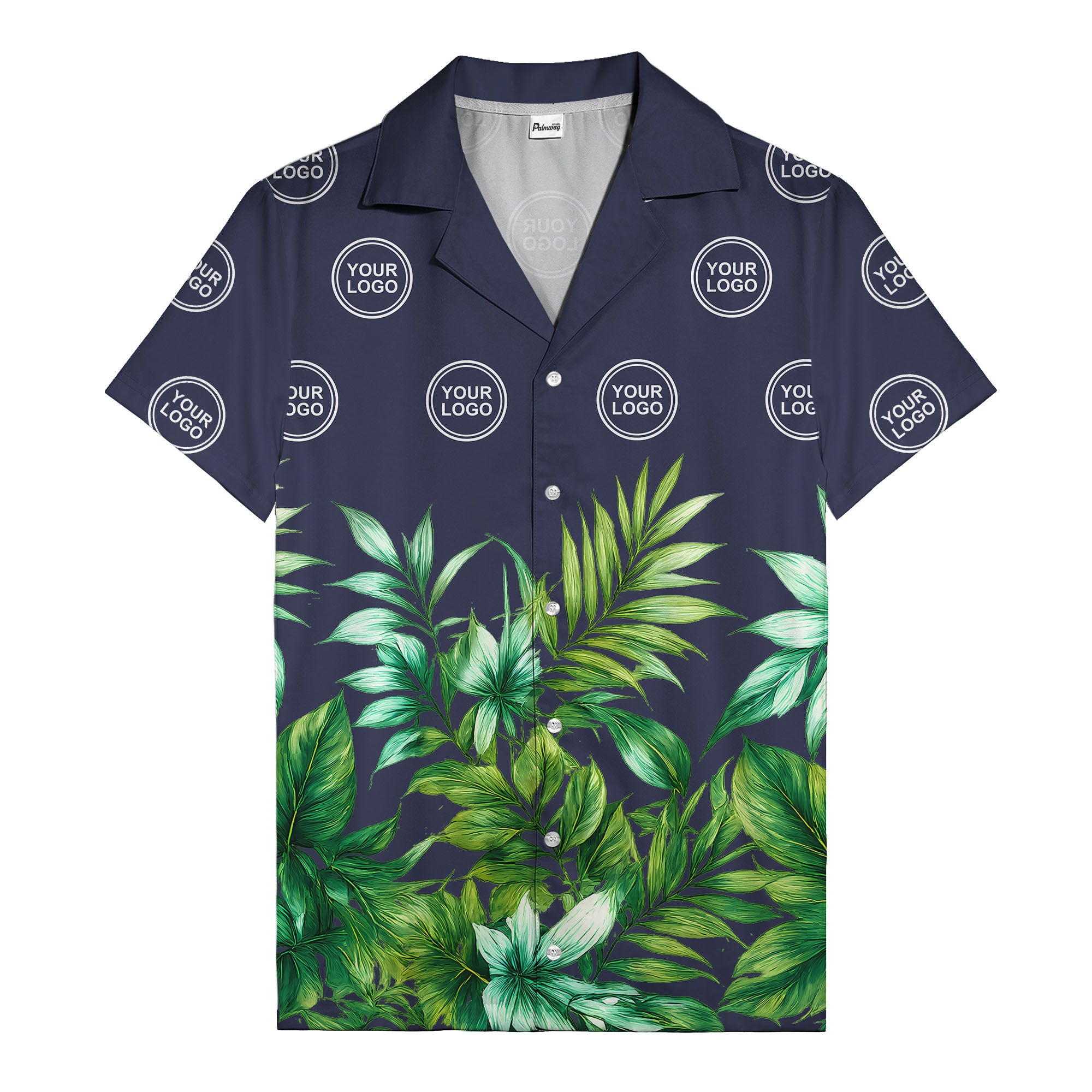 watercolor palm fronds & monogram logo repeat hawaiian shirt
