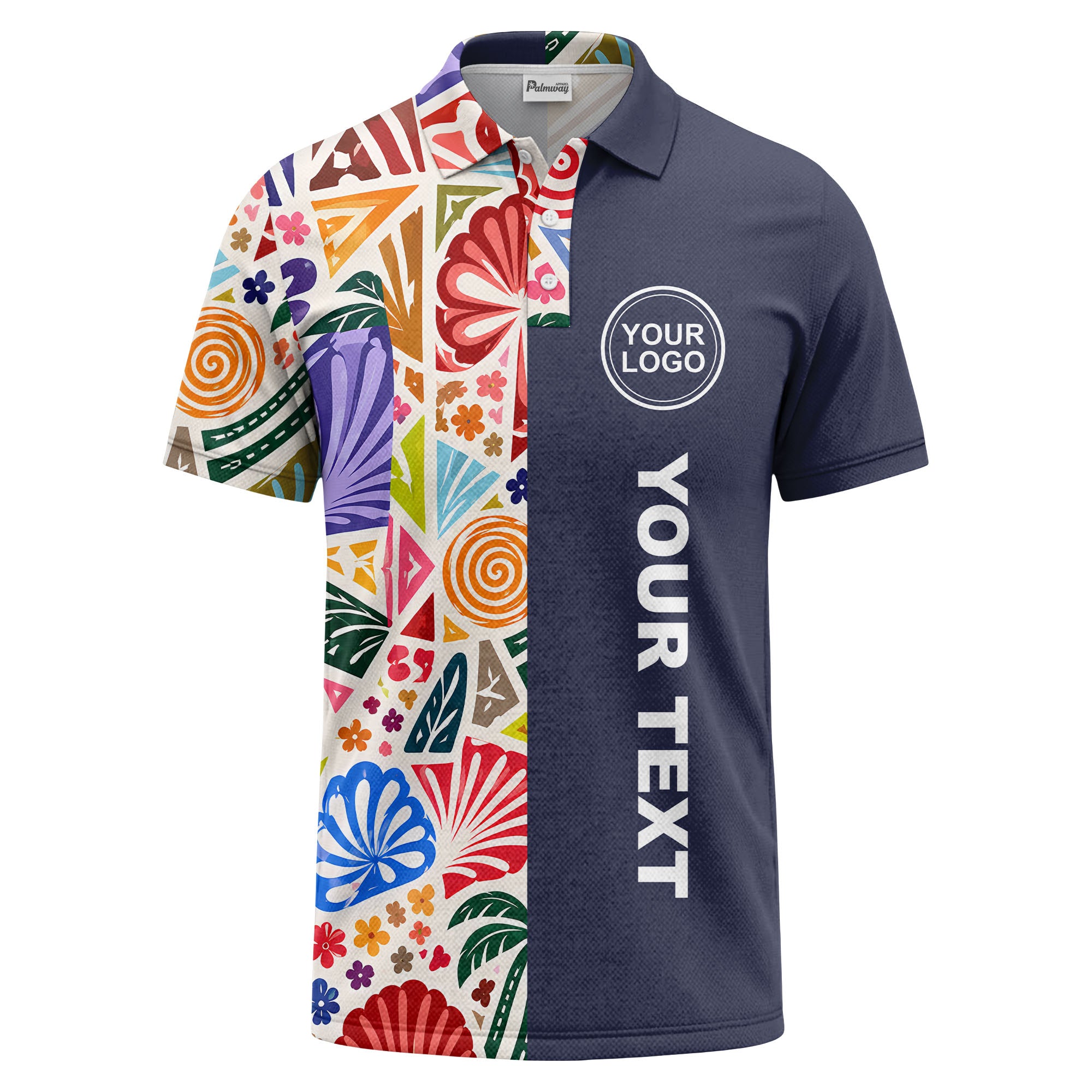 watercolor palm leaves swirls custom geometric all over print polo shirt