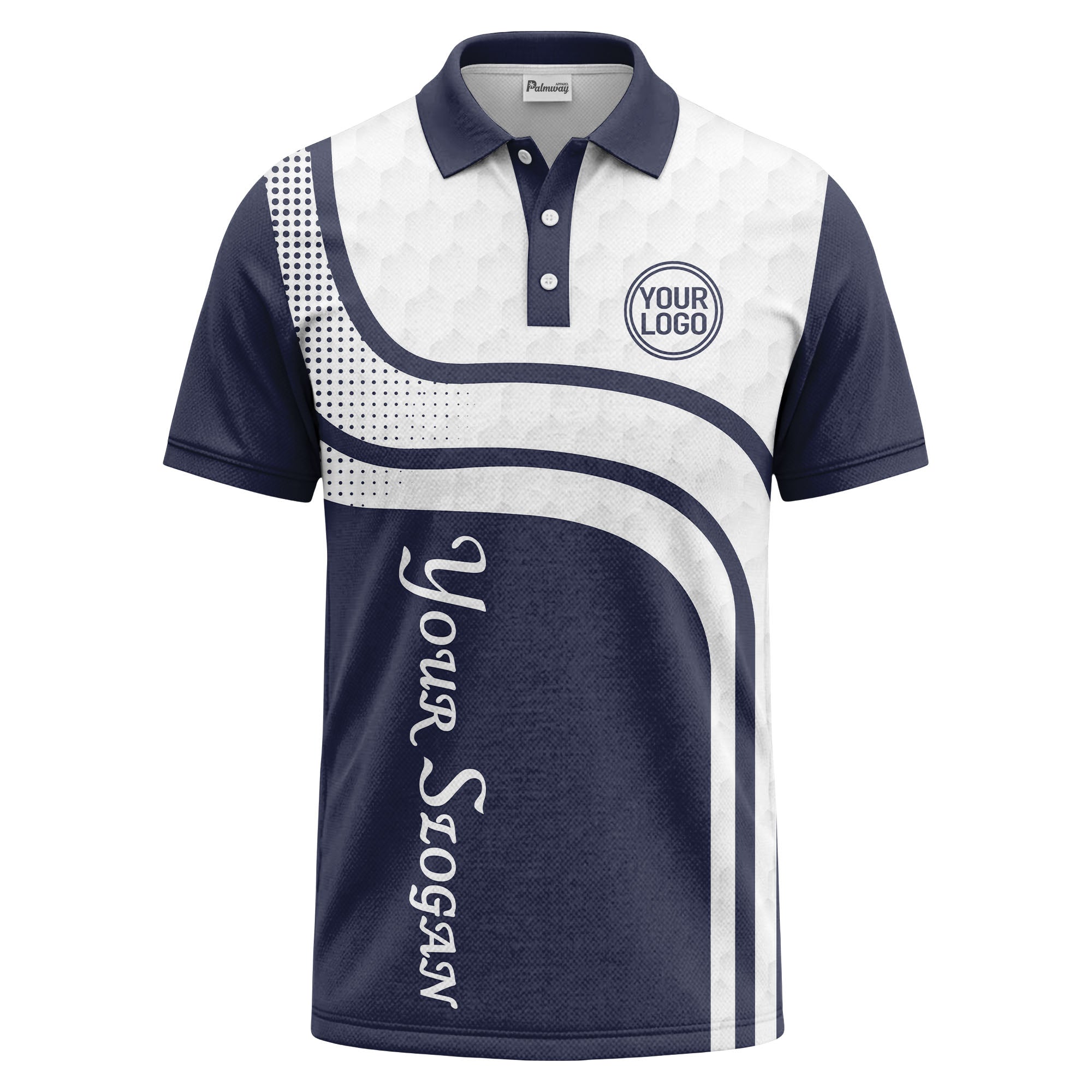 wave hexagon graphic golf polo shirt with custom logo