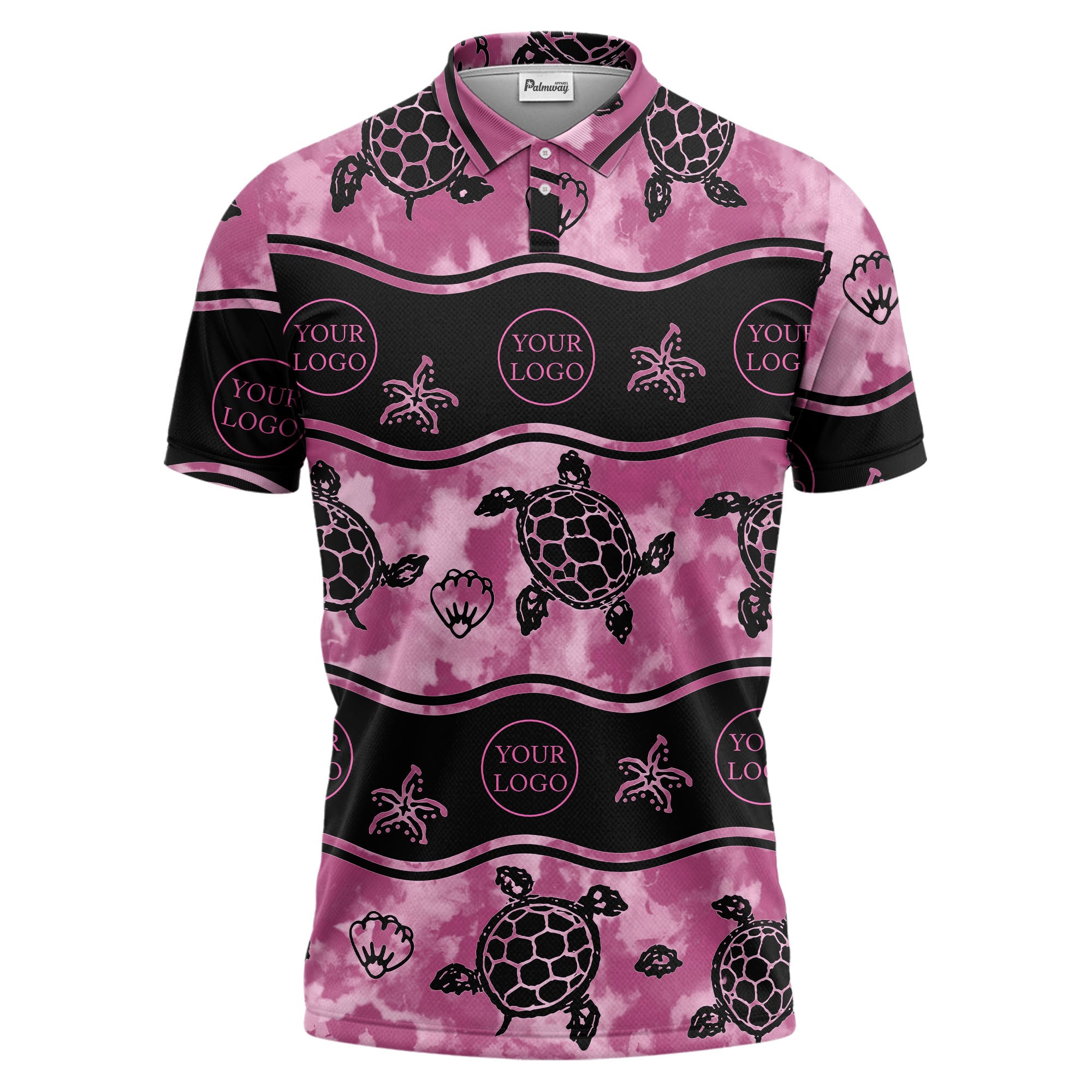 wavy band sea turtles starfish monochrome polo shirt for men
