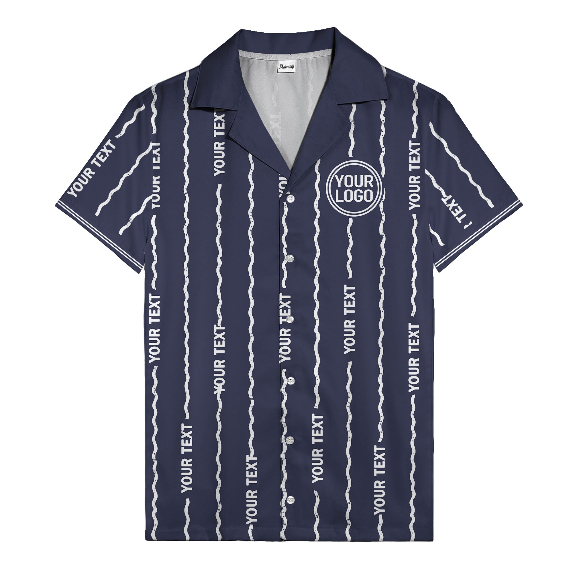wavy line personalized hawaiian shirt with custom text & logo