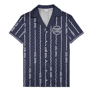 wavy line personalized hawaiian shirt with custom text & logo