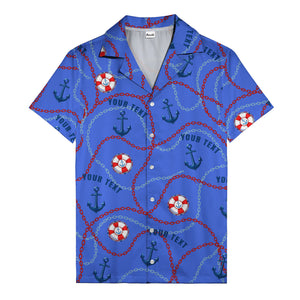 anchors lifebuoys chain link pattern nautical hawaiian shirt