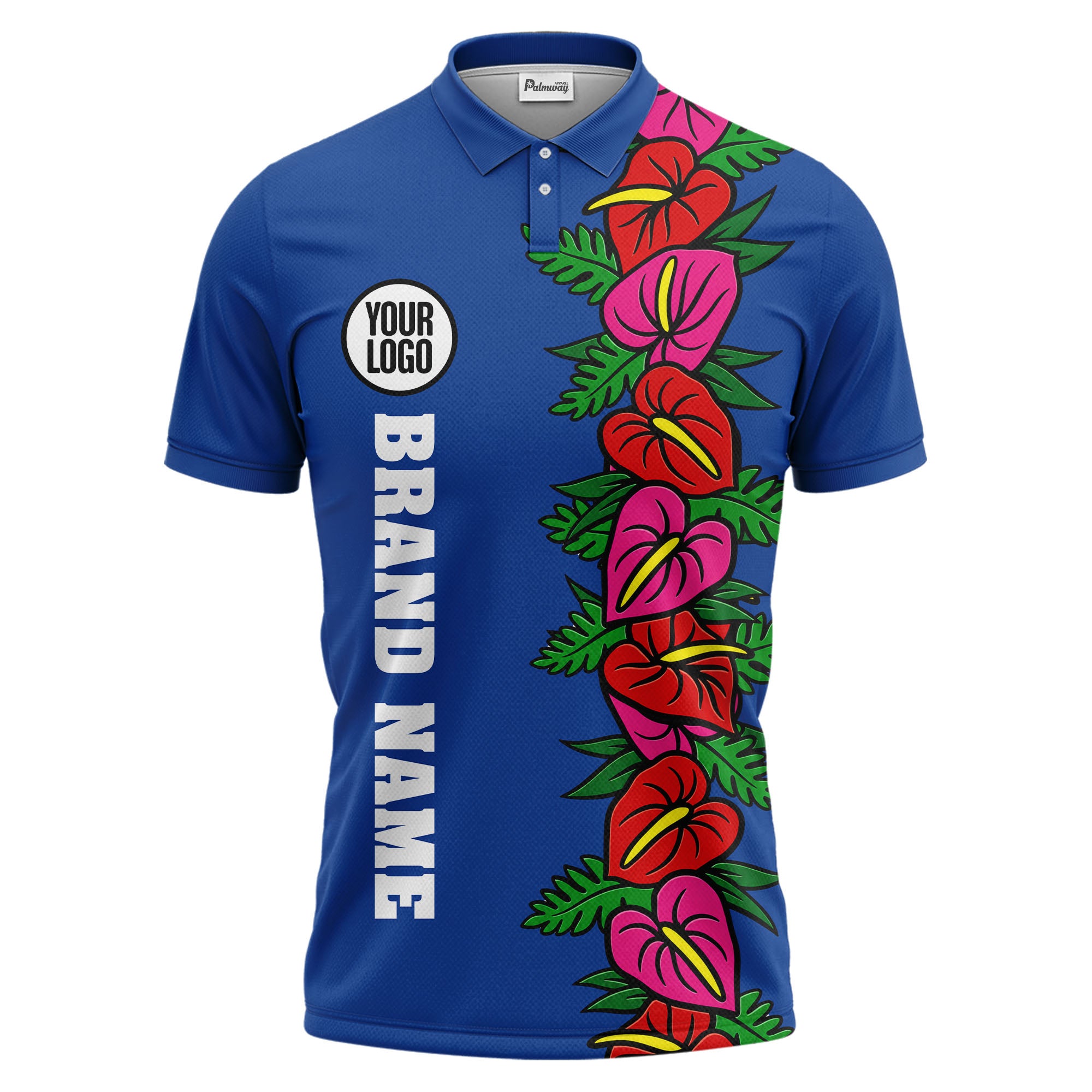 anthurium & emerald leaf stripe coral red polo shirt for men