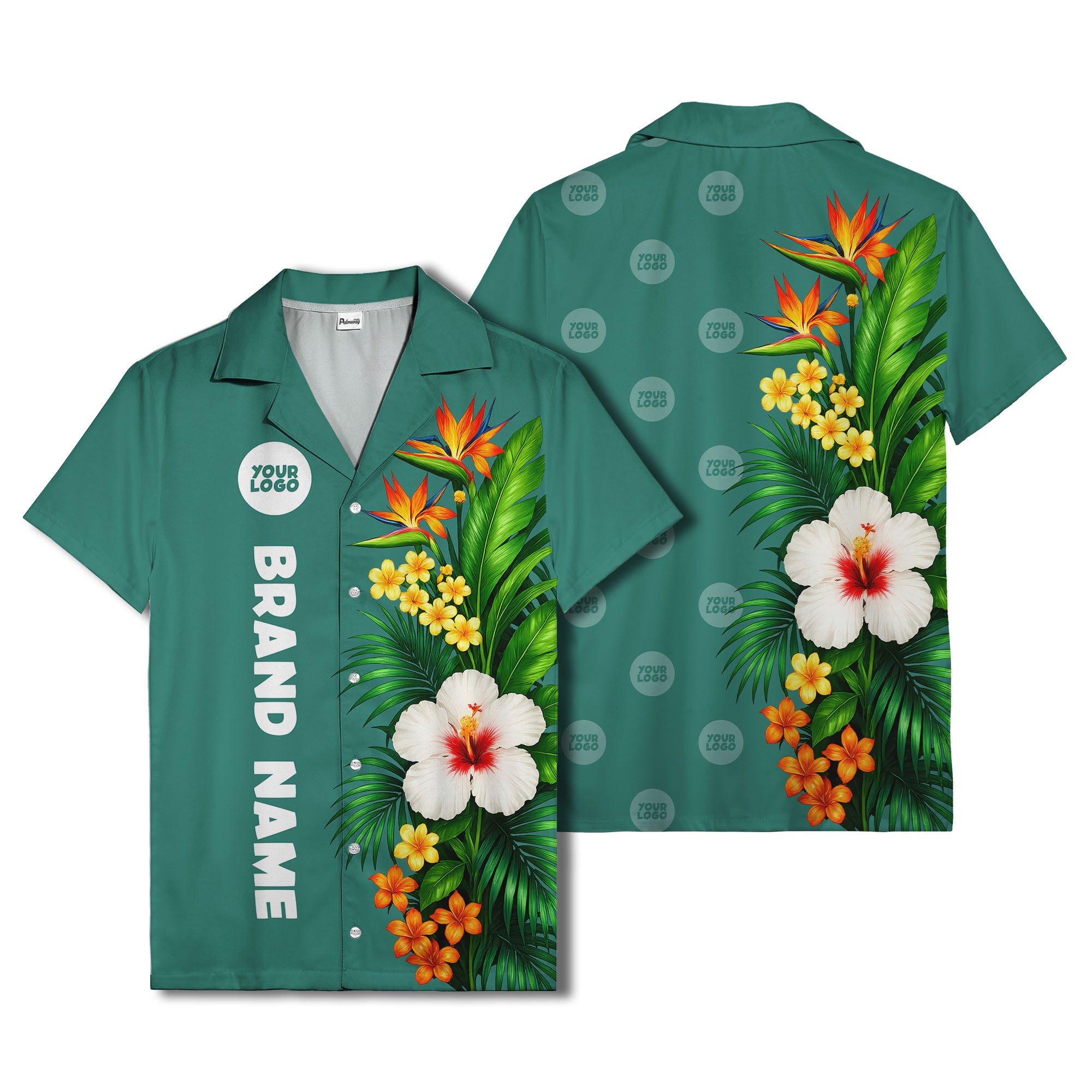 bird of paradise & hibiscus hawaiian shirt with palm leaves