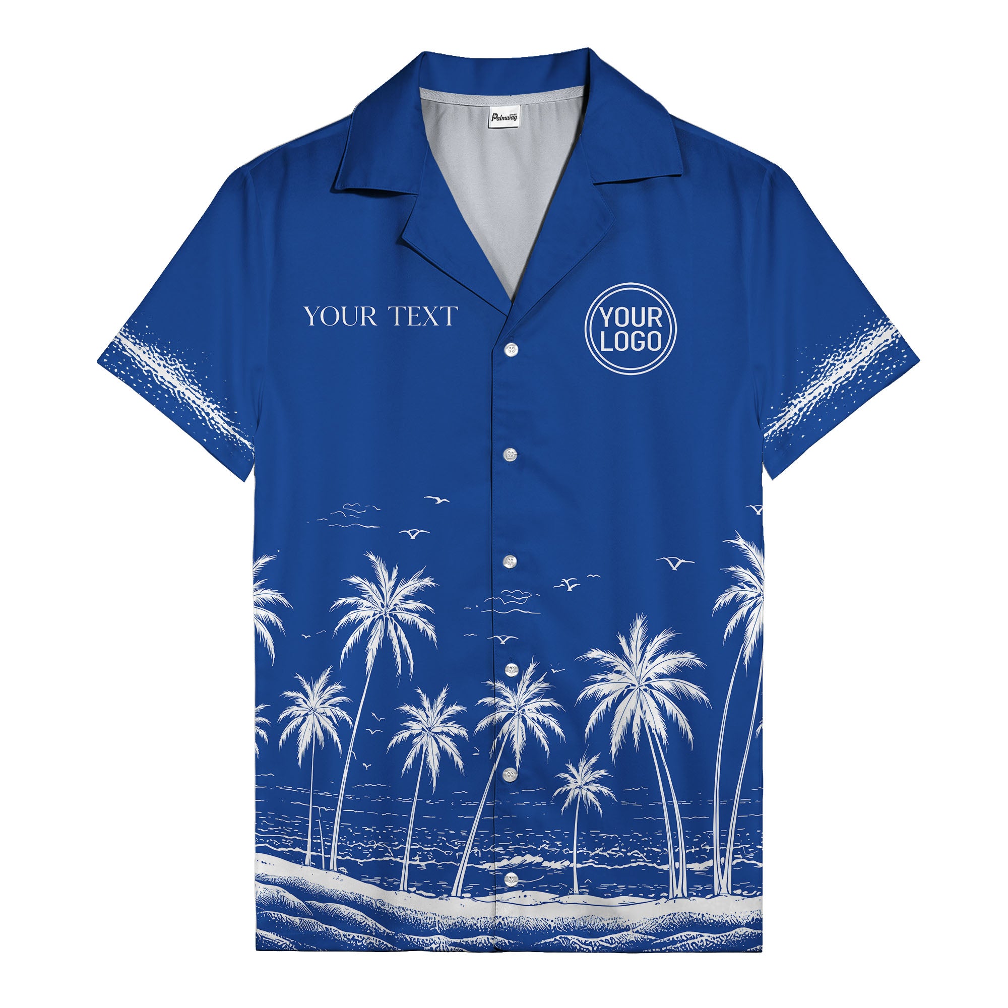 black and white palm trees & seagulls coastal scene hawaiian shirt