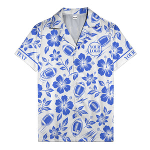 black hibiscus flowers & football silhouettes hawaiian shirt for men