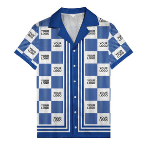 black white checkerboard barcode logo customizable hawaiian shirt