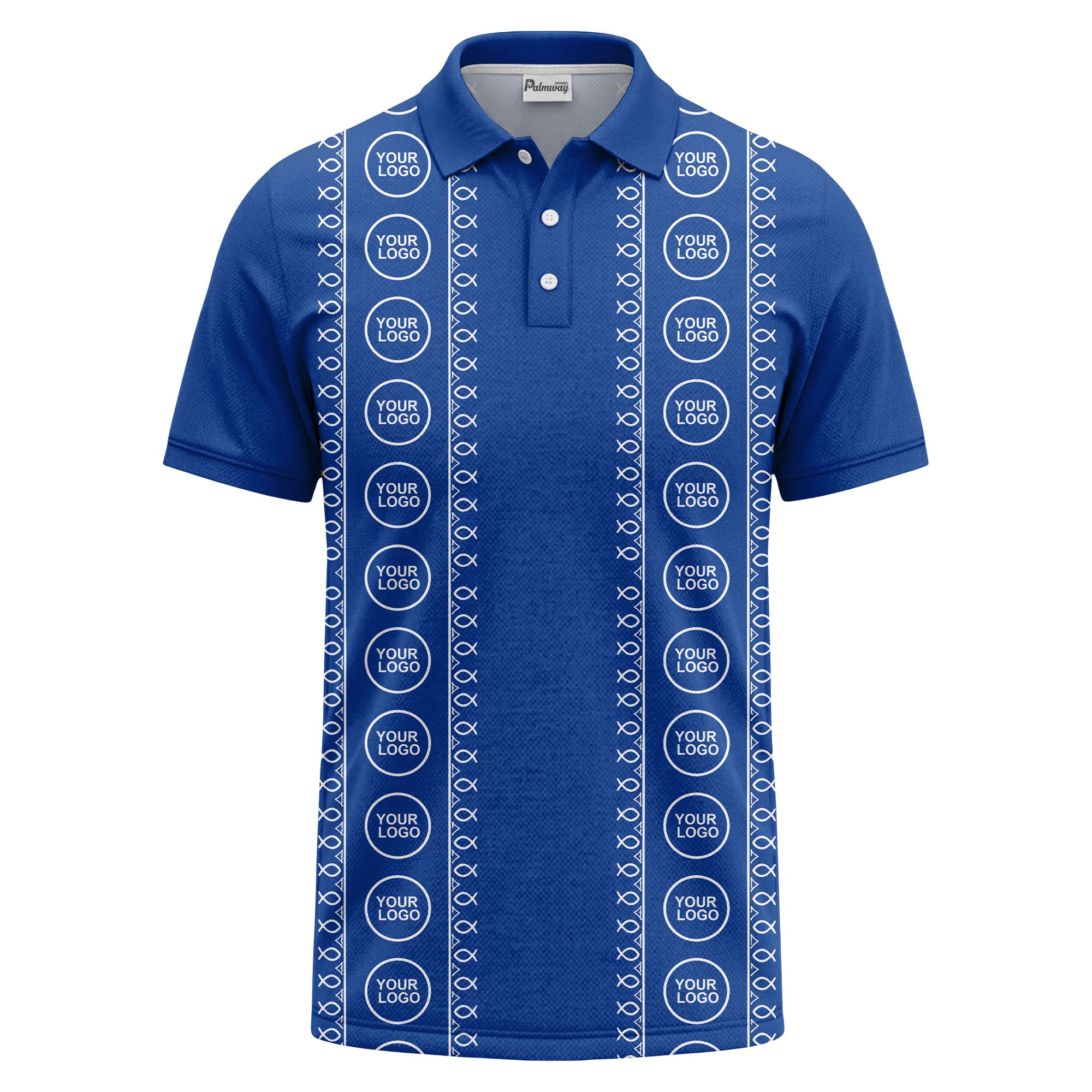 black white fish symbol repeat pattern golf polo shirt