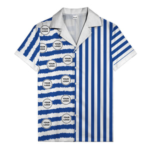 bold black-white stripe & circular logo hawaiian shirt