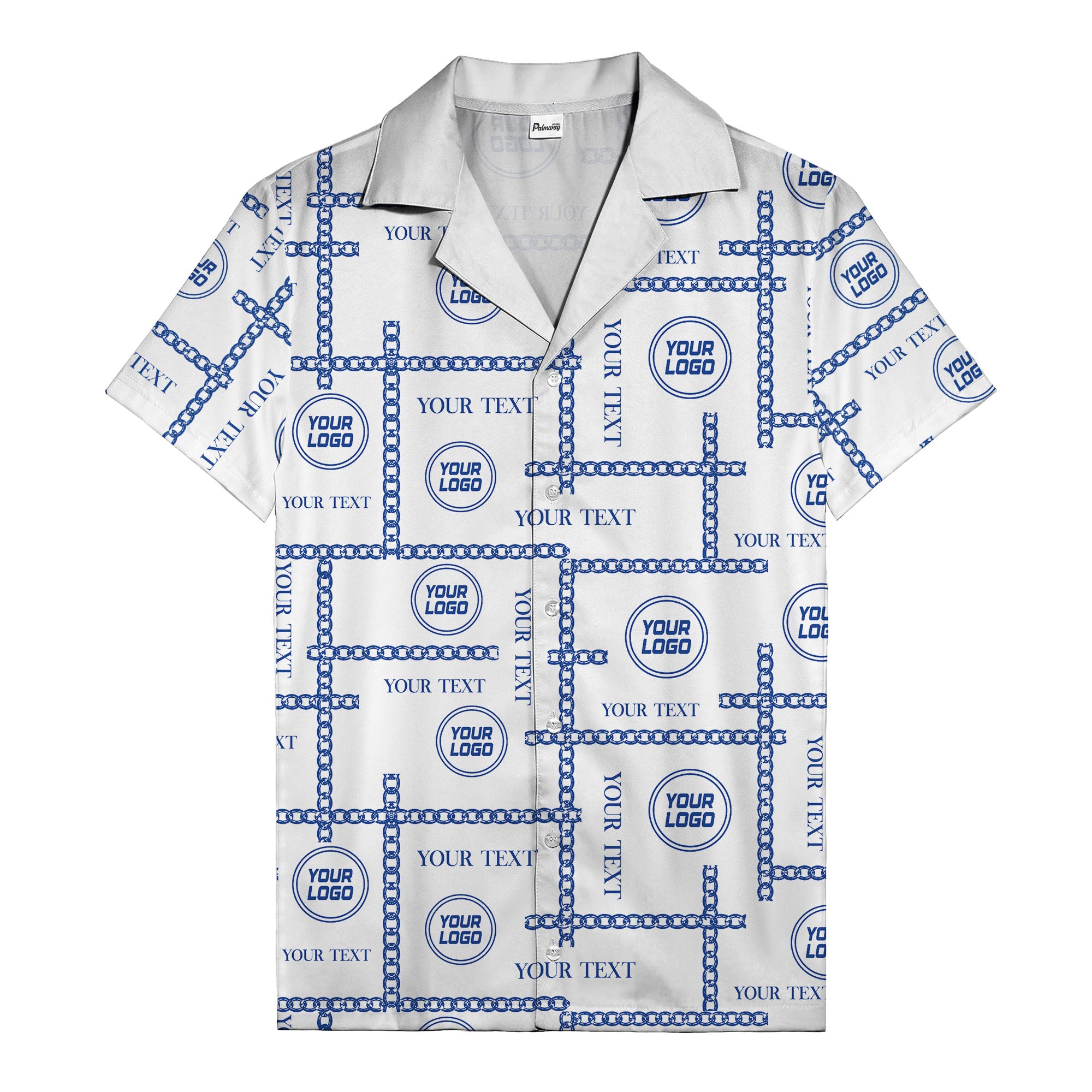 chain link grid custom logo text monochrome black white hawaiian shirt