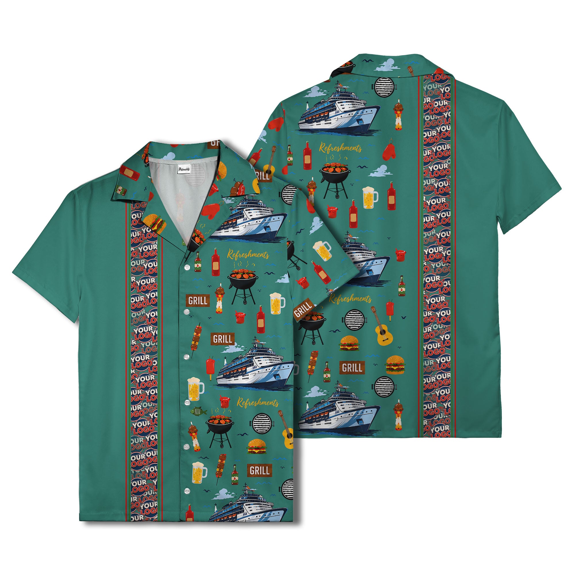 cruise ship grill & refreshments fun cartoon hawaiian shirt for men