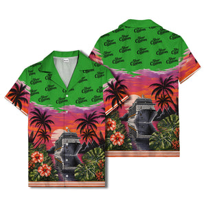 cruise ship sunset palm trees hibiscus flowers hawaiian shirt for men