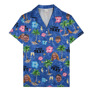 custom faces palm trees hibiscus watercolor hawaiian shirt for men