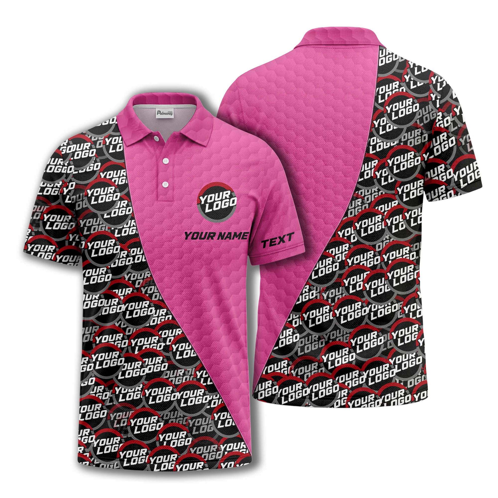 custom logo circles & hexagons grid polo shirt for men