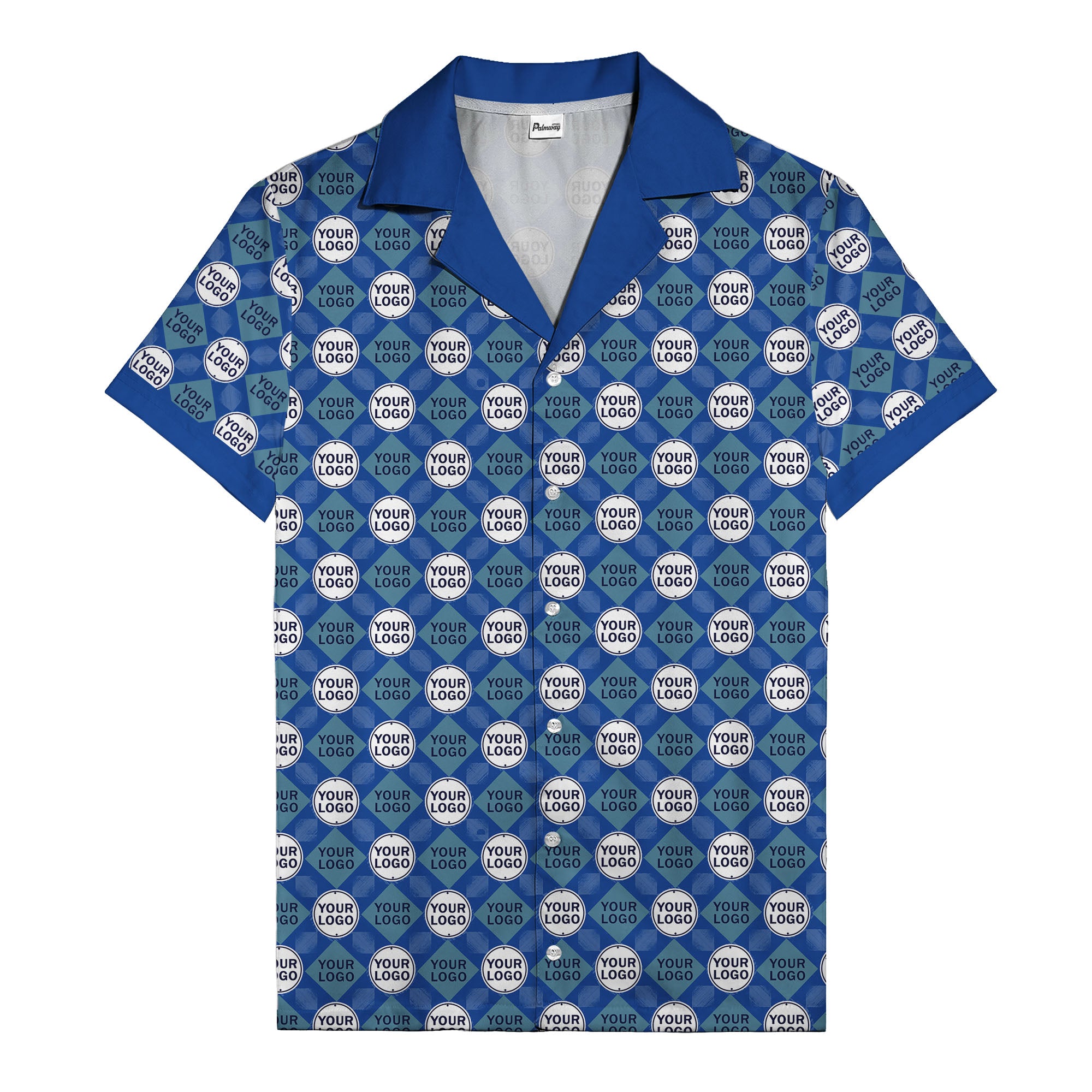 custom logo diamond grid pattern hawaiian shirt for men