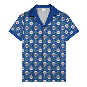 custom logo diamond grid pattern hawaiian shirt for men