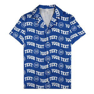 custom logo & repeat text black hawaiian shirt for men