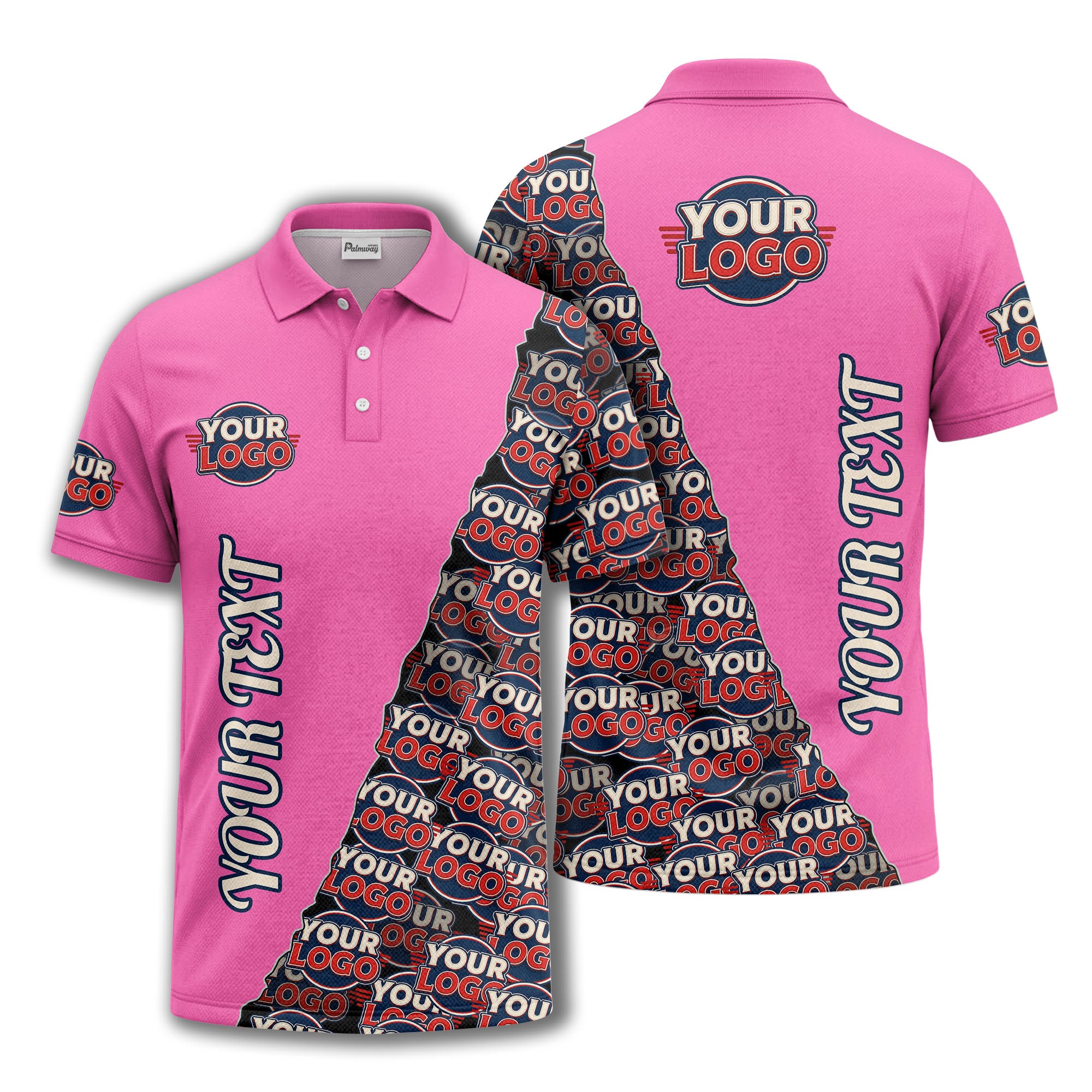 custom logo repeat vertical text pattern personalized polo shirt