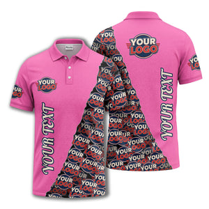 custom logo repeat vertical text pattern personalized polo shirt