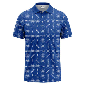 custom logo & text repeat all over print polo shirt