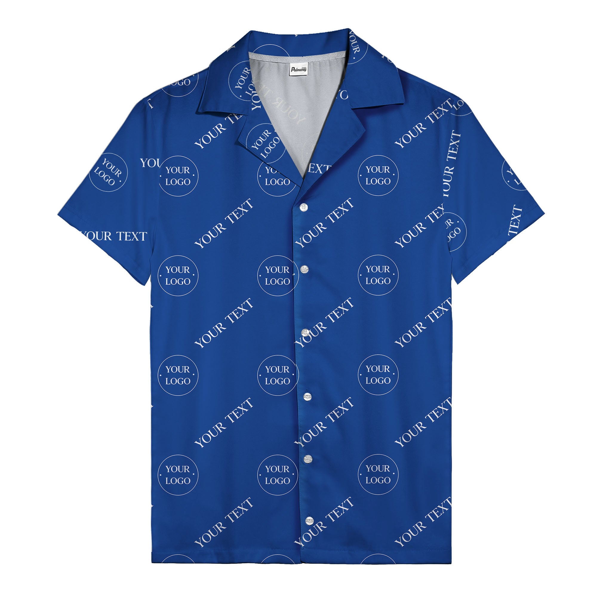 custom logo & text repeat black hawaiian shirt for personalized branding