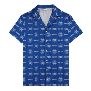 custom logo & text repeat pattern black hawaiian shirt for men