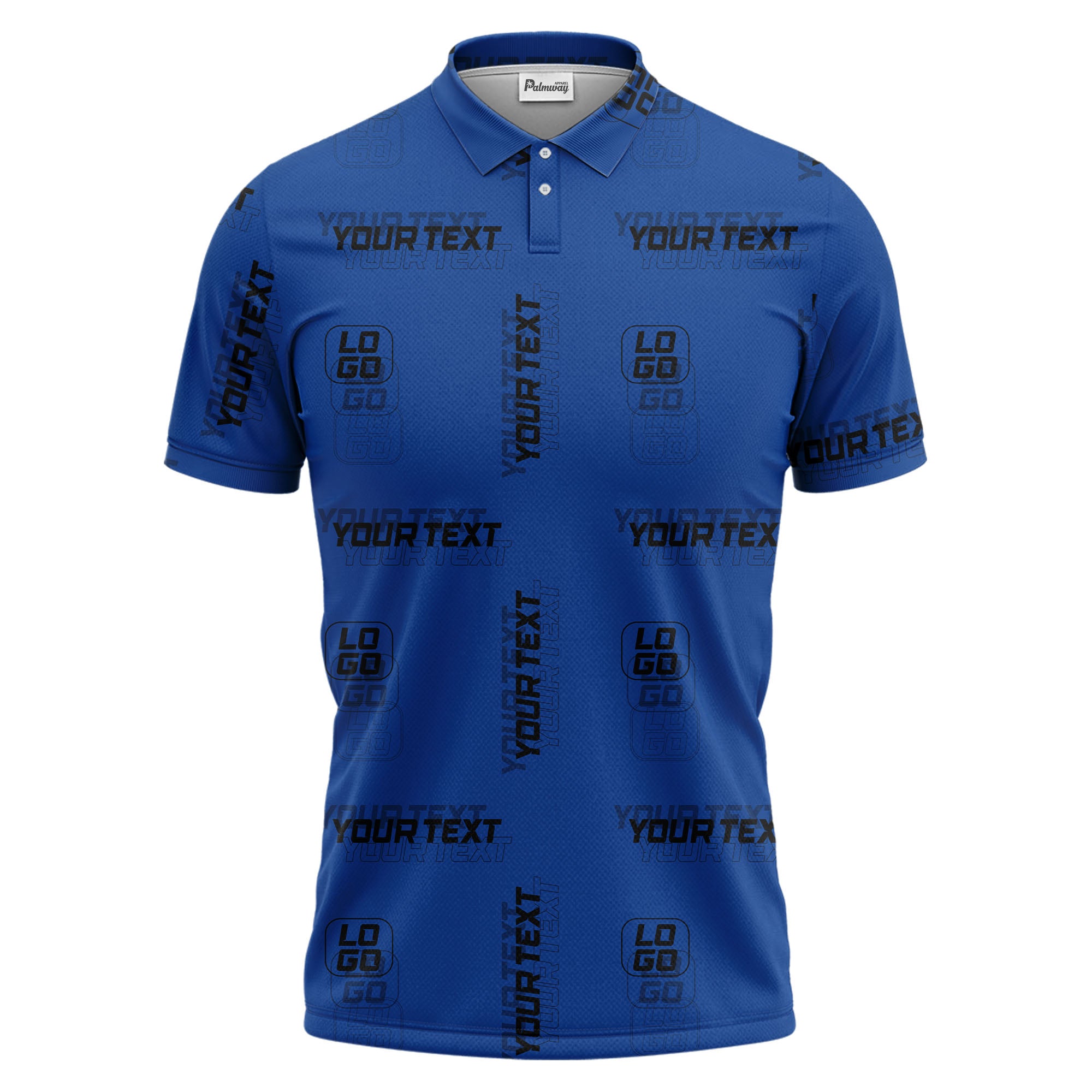 custom logo & text repeat pattern black polo shirt for men