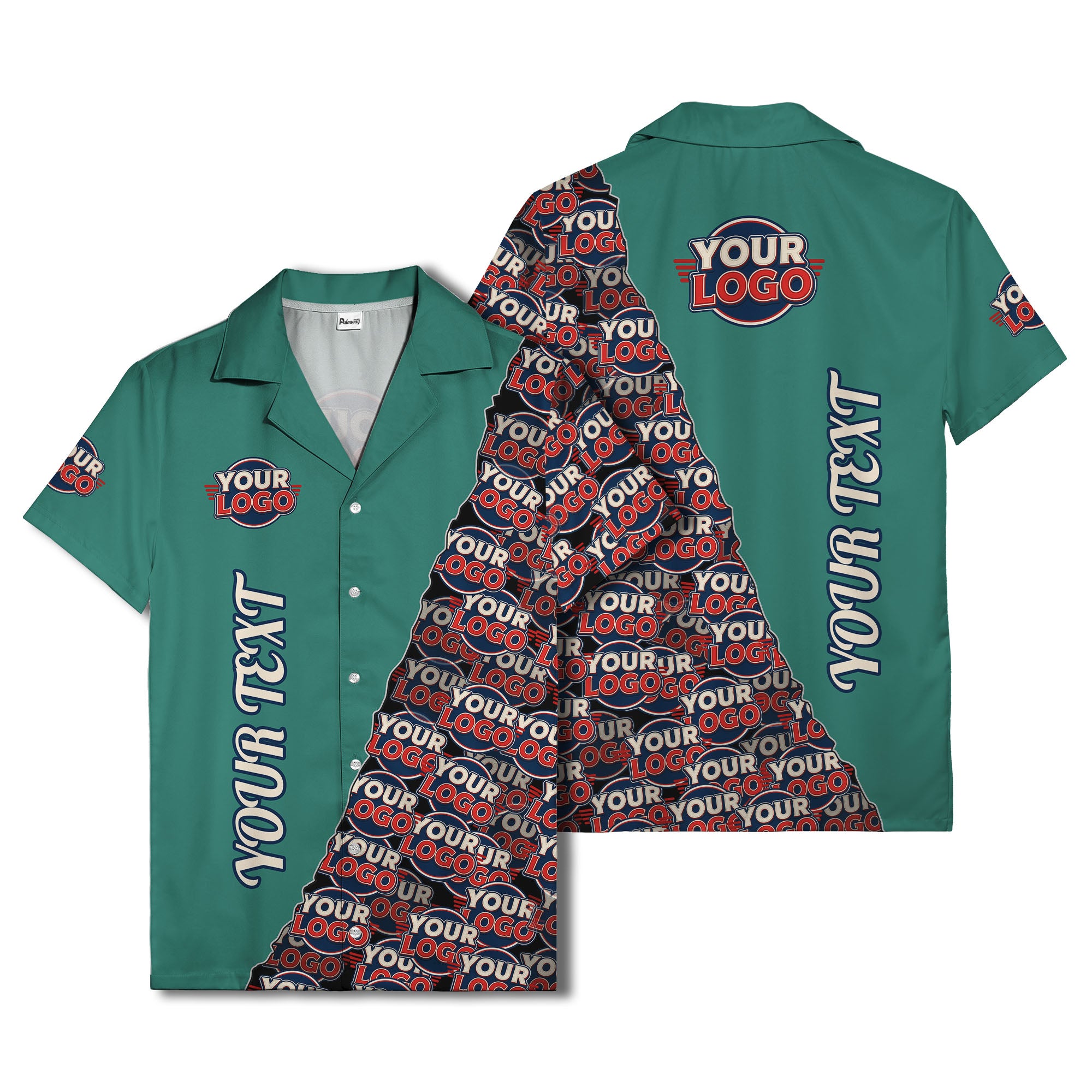 custom logo & vertical text repeat pattern hawaiian shirt