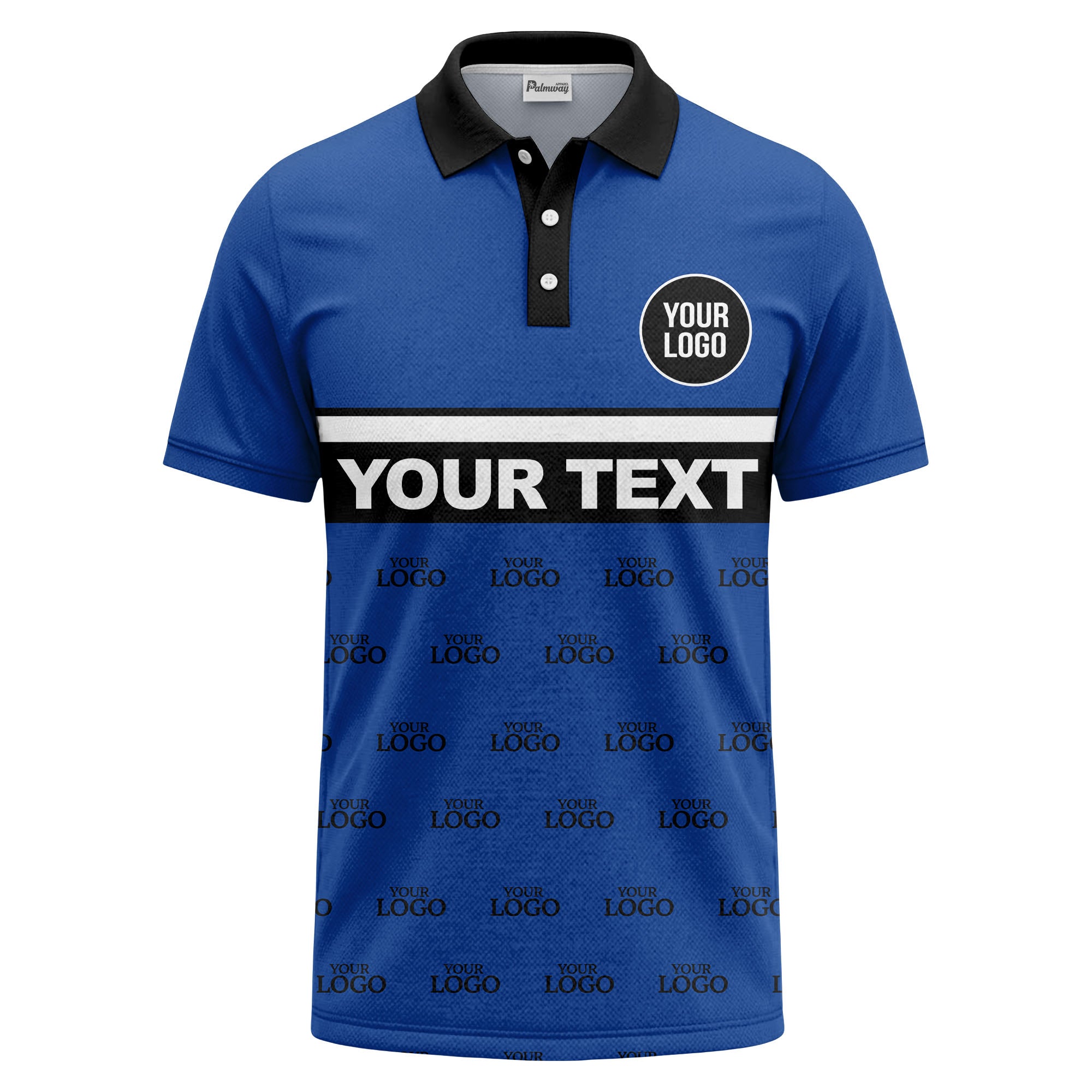 custom monogram logo repeat & text banner all over polo shirt