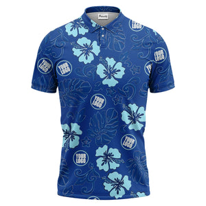 blue tropical floral polo hawaiian shirt