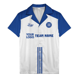 customizable black white bowling team logo & name hawaiian shirt for men