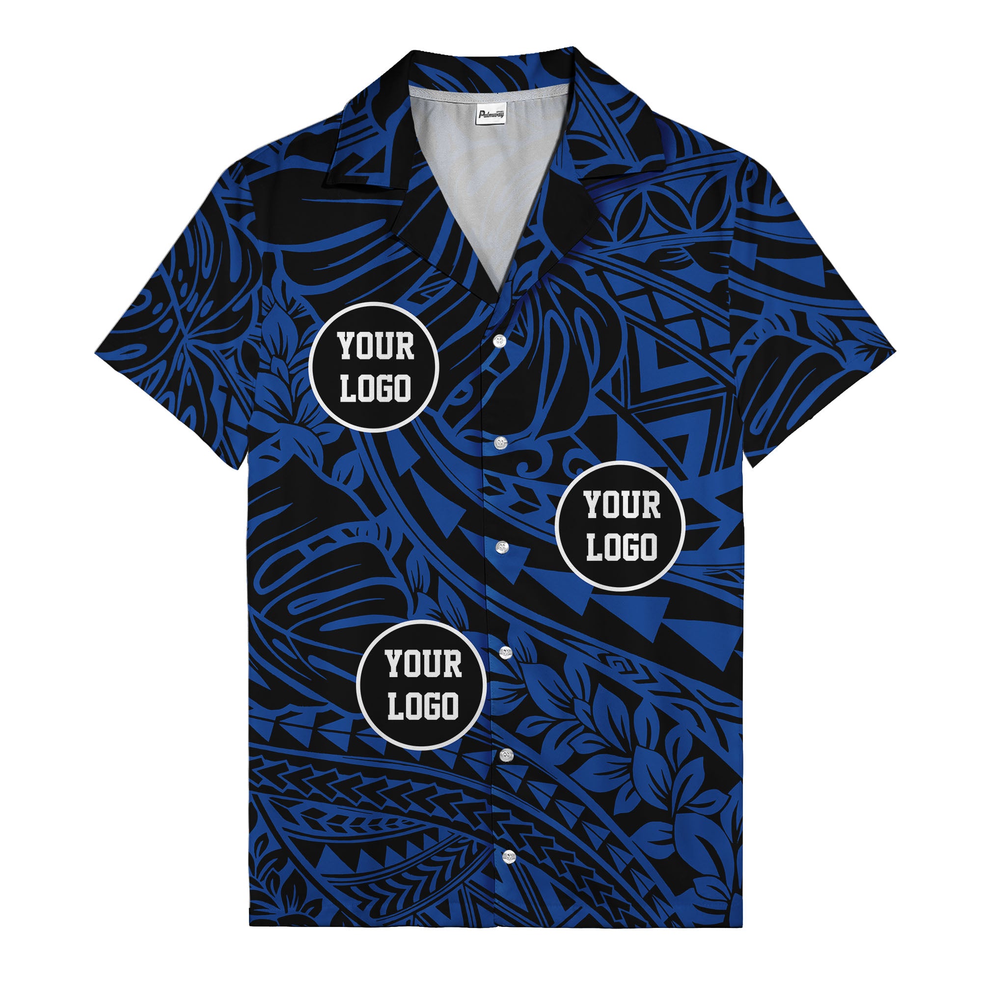 customizable logo circles pattern black hawaiian shirt for men
