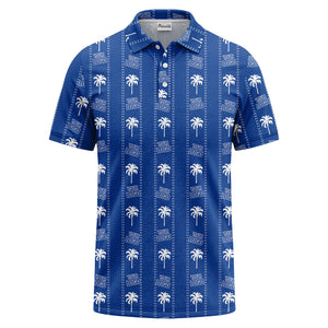 customizable palm trees & logo repeat graphic black white polo shirt