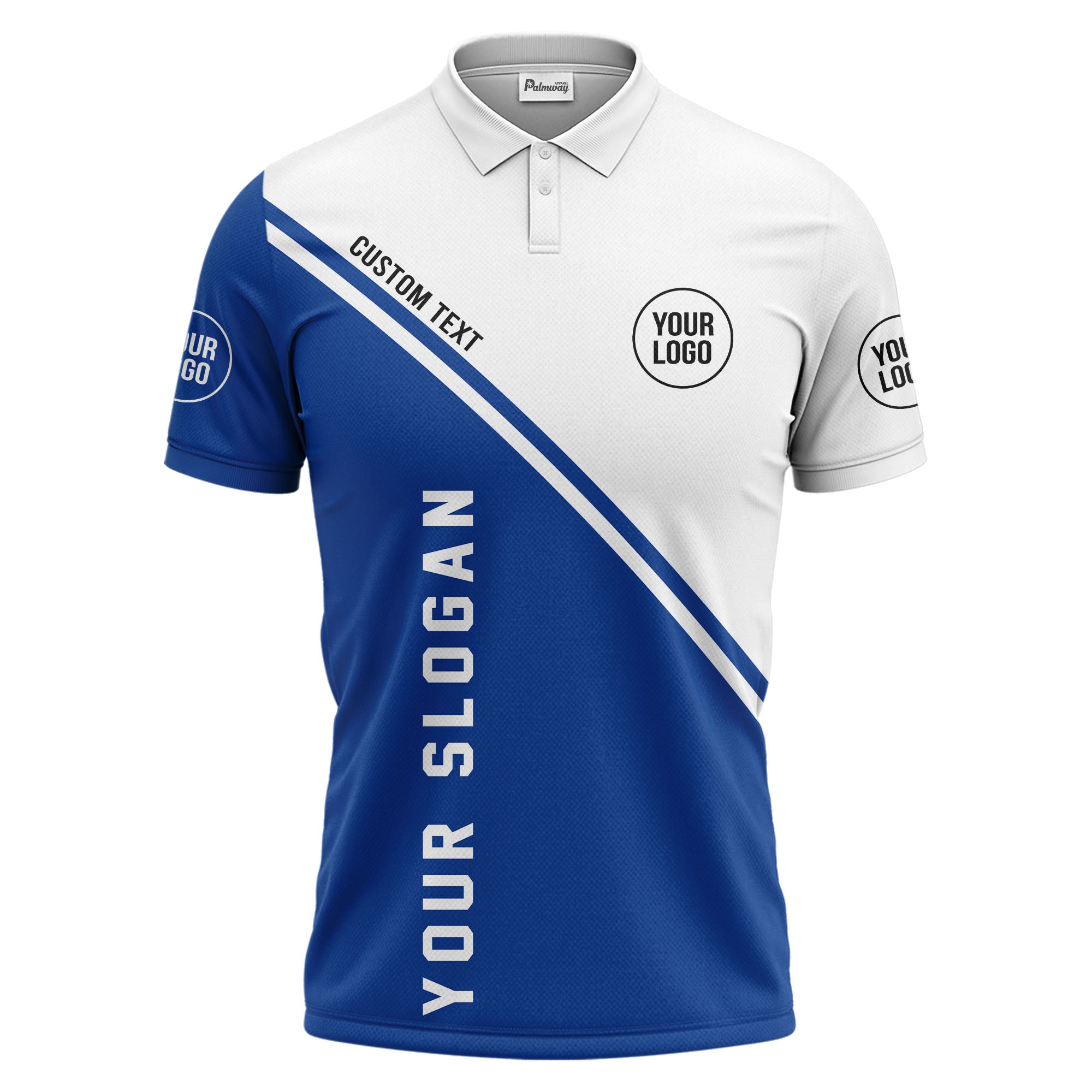 diagonal stripe & custom logo black white polo shirt for men
