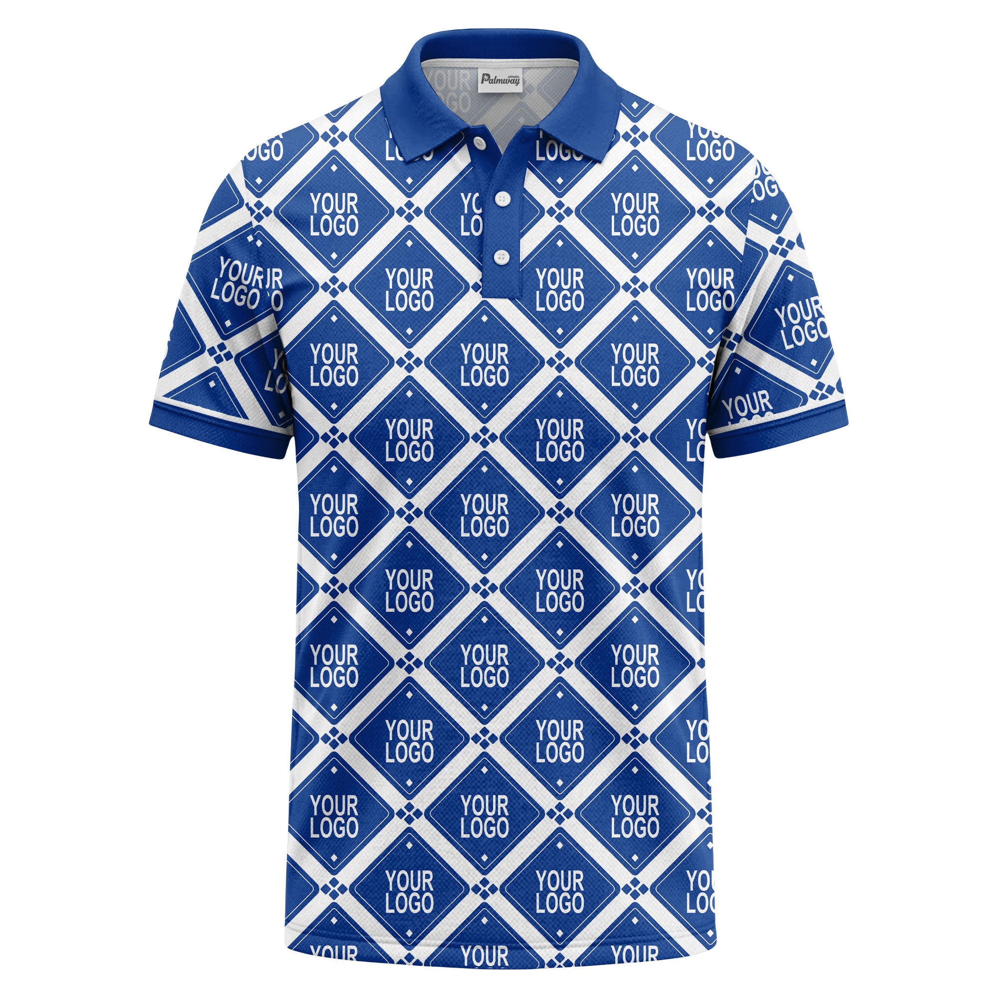 diamond grid logo repeat all over print polo shirt