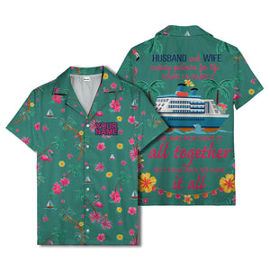 flamingo sailboat hibiscus palm watercolor hawaiian shirt