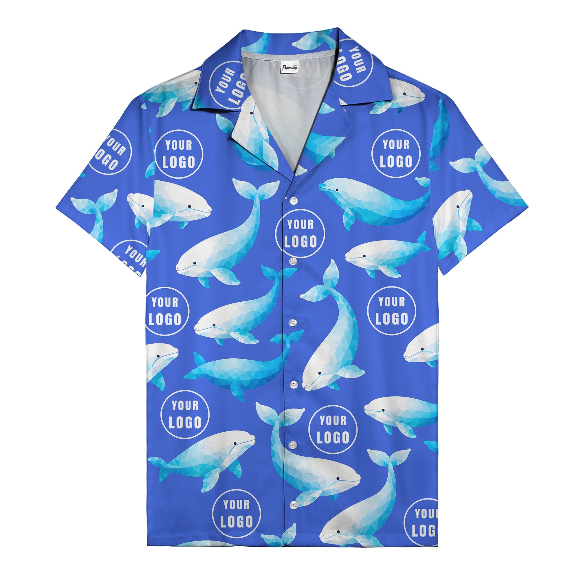 geometric beluga whales & custom logo circles hawaiian shirt for oceanic adventures