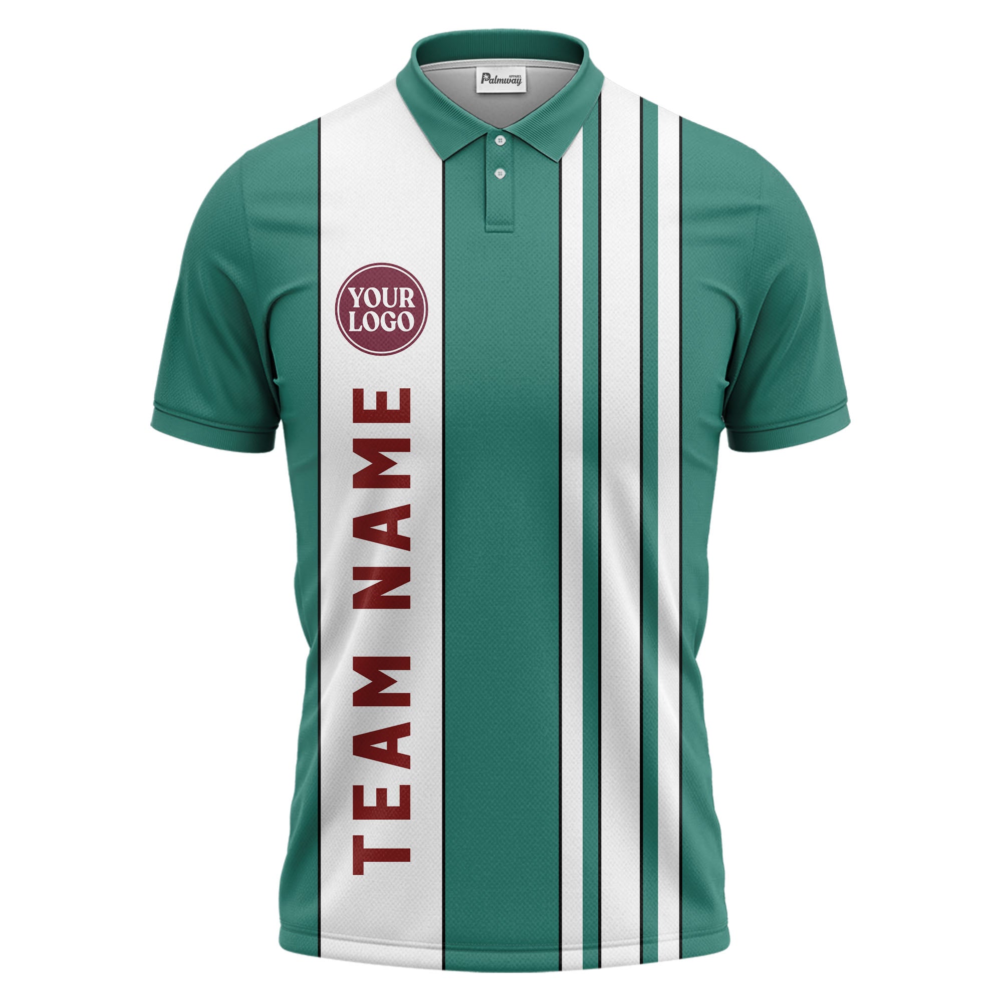 Geometric Maroon Black White Striped Team Polo Shirt With Custom Text Panel